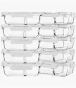 Photo 1 of  MCIRCO [10-Pack,22 Oz Glass Meal Prep Containers 2 Compartments, Airtight Glass Lunch Bento Boxes with Lids, Glass Food Storage Containers, Microwave, Oven, Freezer and Dishwasher Friendly, White