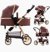 Photo 1 of Blahoo Baby Stroller for Toddler,Bassinet Stroller,Foldable Aluminum Alloy Pushchair with Adjustable Backrest,Adjustable Direction Coffee