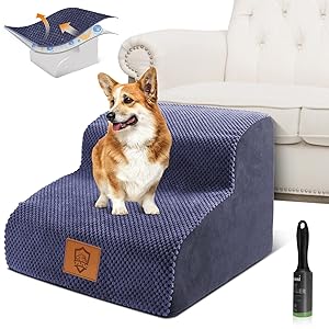 Photo 1 of Kphico Foam Pet Stairs, High Density Foam 2-Tier Dog Ramp, Non-Slip Dog Stairs | With Washable Cover, Pet Steps For Older Dogs, Cats, Puppies, Injured Dogs 
