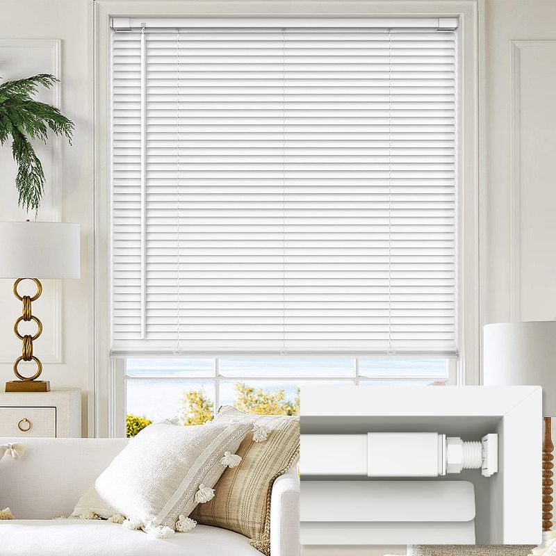 Photo 1 of LazBlinds Cordless No Tools-No Drill 1" Vinyl Horizontal Mini Blinds, Light Filtering Blinds for Windows, Blinds & Shades for Window Size 30" W x 36" H, White Cordless-white 30" W x 36" H