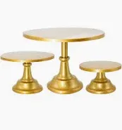 Photo 1 of **DENTED SIDE** Set of 3 Pieces Cake Stands Iron Cake Holder Dessert Display Plate Serving Tray for Baby Shower Wedding Birthday Party (Gold)