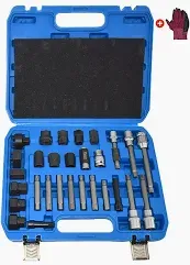 Photo 1 of 30PCS Alternator Pulley Remove Install Tool Kit, Compatible with VW Audi Ford BMW Benz Volvo GM Toyota Buick Chevrolet Chrysler and More Vehicle, with Gloves ** not exact photo**