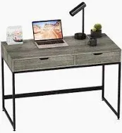 Photo 1 of **MISSING HARDWARE** Bestier Rectangular Two Drawer Writing LAPTOP desk, Modern Engineered Wood Design, Stainless Steel Leg Frames, Modern Industrial Design, **RUSTIC BROWN ** not exact photo**