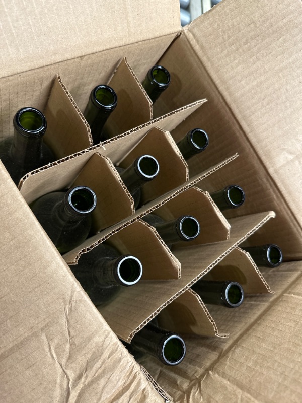 Photo 3 of 
North Mountain Supply 750ml Glass Bordeaux Wine Bottle Flat-Bottomed Cork Finish - Case of 12 - Light Green