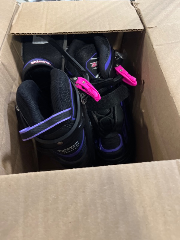 Photo 3 of 2PM SPORTS Vinal Girls Adjustable Flashing Inline Skates, All Wheels Light Up, Fun Illuminating Skates for Kids and Men- Azure Small (1Y-4Y US) Violet & Magenta Medium - Big Kid (1-4 US)