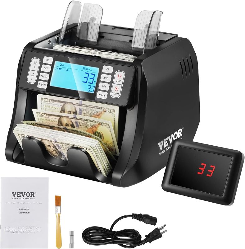 Photo 1 of  *Similar Item* Money Counter Machine, Bill Counter with UV, MG, IR and DD Counterfeit Detection, USD & EUR Cash Counting Machine with Add and Batch Modes, Large LCD & External Display