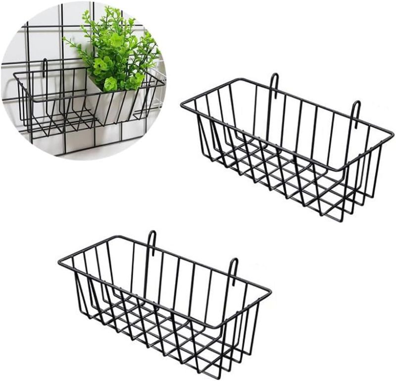 Photo 1 of *Similar Item* 2 Pack Hanging Wire Basket for Wall Grid Panel Shelf Hang Baskets with Hook Display Storage Container Organizer Rack for Kitchen Bathroom Grocery Store Shop Home Decor 