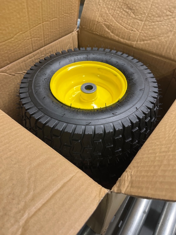 Photo 3 of 13x5.00-6 Tire and Wheel Assembly (2-Pack), Tubeless Lawn Mower Tire with Rim, with 3/4” Bushings and 3” Centered Hub Length