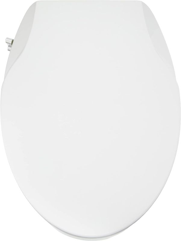 Photo 1 of Amazon Basics Oval Nonelectrical Bidet Toilet Seat with Self-cleaning, Elongated, Slow Close, White, 19.5" x 14.4" x 3.4"