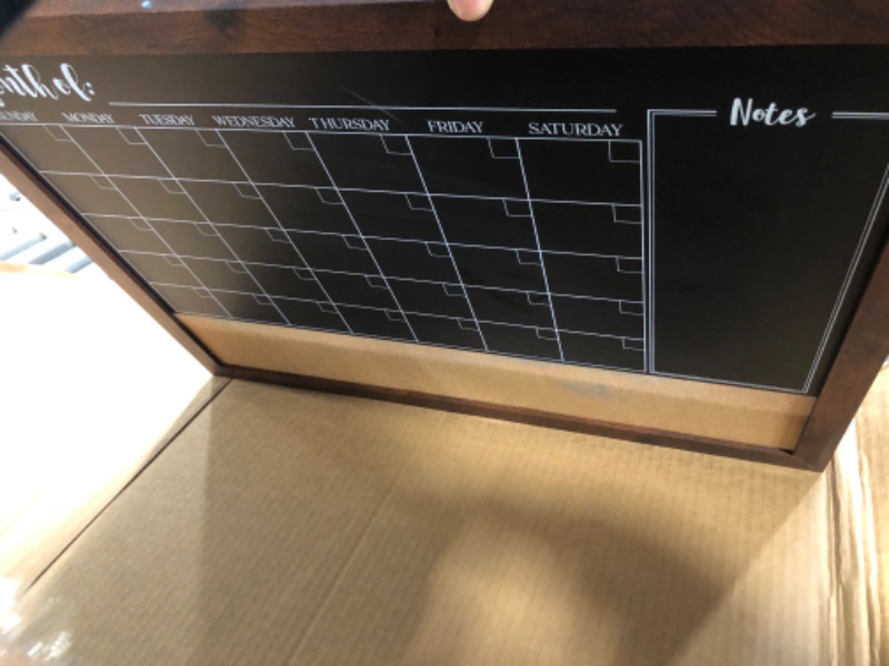 Photo 3 of 4 THOUGHT Chalkboard Calendar and Cork Board Combo, 18" x 24" Bulletin Combination Blackboard Monthly Planner Rustic Wood Frame 2 Liquid Markers 4 Pushpins for Office Home School 24" x 18" Chalkboard & Corkboard Combo