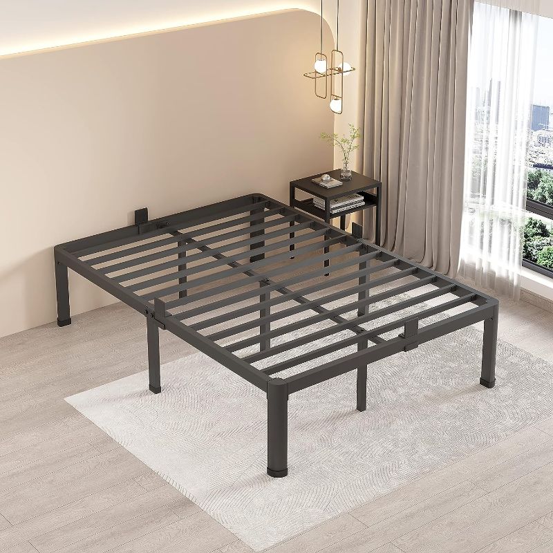 Photo 1 of 14 Inch Queen Metal Platform Bed Frame with Round Corner Legs, 3000 LBS Heavy Duty Steel Slats Support, Noise Free, No Box Spring Needed, Easy Assembly
