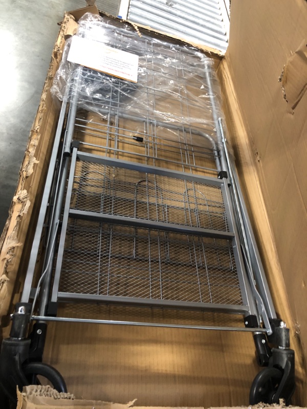 Photo 2 of **DENTED/MISSING HARDWARE** Shopping Cart, Jumbo Double Basket Grocery Cart 330 lbs Capacity Folding Shopping Cart with 360° Rolling Swivel Wheels Super Loading Utility Shopping Cart for Laundry, Shopping, Grocery, Luggage M-jumbo?XL?