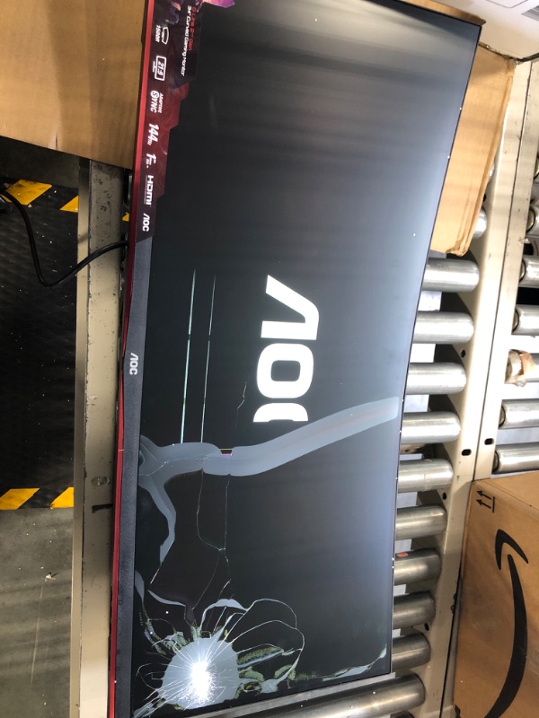 Photo 1 of ***DAMAGED SCREEN/ SOLD AS PARTS***AOC CU34G2X 34" Curved Frameless Immersive Gaming Monitor, UltraWide QHD 3440x1440, VA Panel, 1ms 144Hz Adaptive-Sync, Height Adjustable, 3-Yr Zero Dead Pixels, Black/Red
