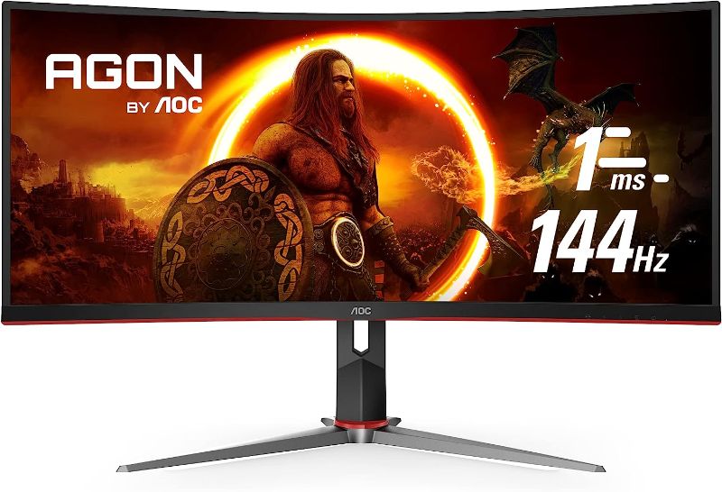 Photo 1 of AOC CU34G2X 34" Curved Frameless Immersive Gaming Monitor, UltraWide QHD 3440x1440, VA Panel, 1ms 144Hz Adaptive-Sync, Height Adjustable, 3-Yr Zero Dead Pixels, Black/Red
