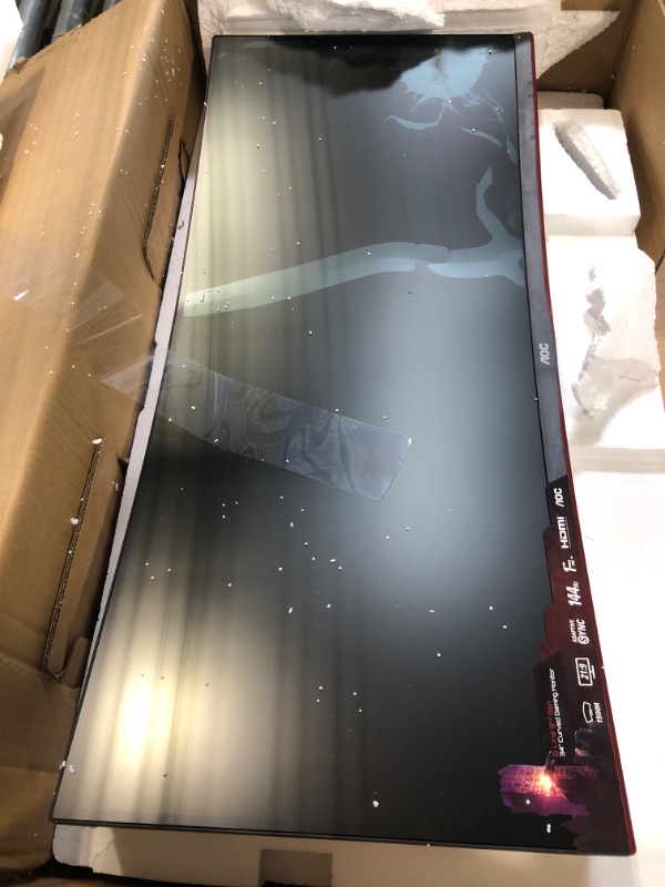 Photo 7 of ***DAMAGED SCREEN/ SOLD AS PARTS***AOC CU34G2X 34" Curved Frameless Immersive Gaming Monitor, UltraWide QHD 3440x1440, VA Panel, 1ms 144Hz Adaptive-Sync, Height Adjustable, 3-Yr Zero Dead Pixels, Black/Red
