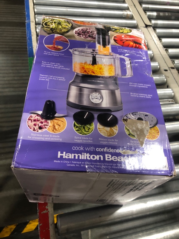 Photo 2 of **NEEDS NEW MIXING BOWL** Hamilton Beach Food Processor & Vegetable Chopper for Slicing, Shredding, Mincing, and Puree, 10 Cups + Veggie Spiralizer makes Zoodles/Ribbons, Stainless Steel Veggie Spiralizer - makes Zoodles/Ribbons