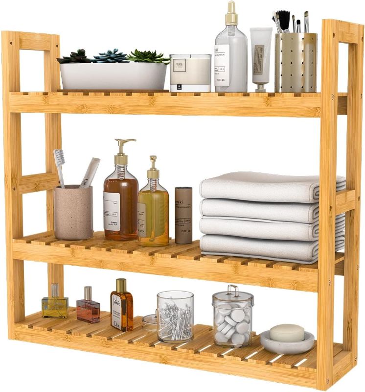 Photo 1 of Domax Bamboo Bathroom Shelf 3-Tier Wall Mount Storage Rack Multifunctional Adjustable Layer Free Standing Over Toilet Utility Shelves Living Room Kitchen (Bamboo)