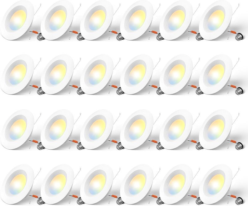 Photo 1 of Amico 24 Pack 5/6 inch 5CCT LED Recessed Lighting, Dimmable, 12.5W=100W, 950LM, 2700K/3000K/4000K/5000K/6000K Selectable, Retrofit Can Lights with Baffle Trim, IC & Damp Rated - ETL & FCC Certified