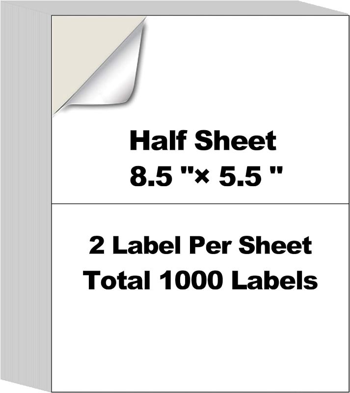 Photo 1 of 500 Sheets 8.5" x 5.5" Half Sheet Self Adhesive Shipping Labels for Laser & Inkjet Printers, AveneMark 2 per Page Shipping Labels 5 1/2 x 8 1/2 Half Sheet Address Mailing Labels,1000 Labels
