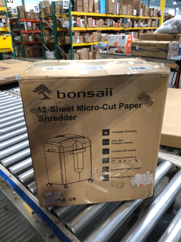Photo 1 of Bonsaii 12-Sheet Micro Cut Shredders for Home Office, 60 Minute P-4 Security Level Paper Shredder for CD, Credit Card, Mails, Staple, Clip, with Jam-Proof System & 4.2 Gal Pullout Bin C266-B 1 2 Sheet-60Mins(New)