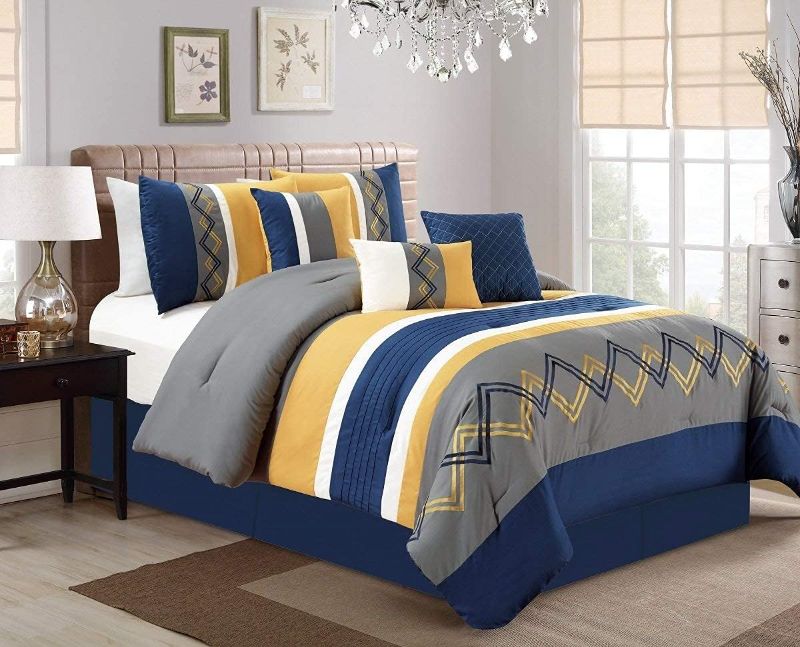 Photo 1 of *Different Color* Chezmoi Collection Ardeng Bedding Comforter Set (King, Navy/Gray) King Navy/Gray