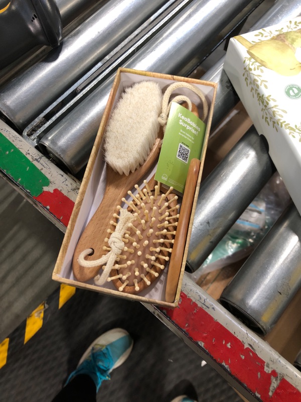 Photo 1 of Baby Hair Brush and Comb Set for Newborn - Wooden Baby Hair Brush Set with Soft Goat Bristle, Baby Brush Set for Newborns, Baby Brush and Comb Set Girl,Toddler Cradle Cap Brush (Oval, Walnut) Walnut Oval