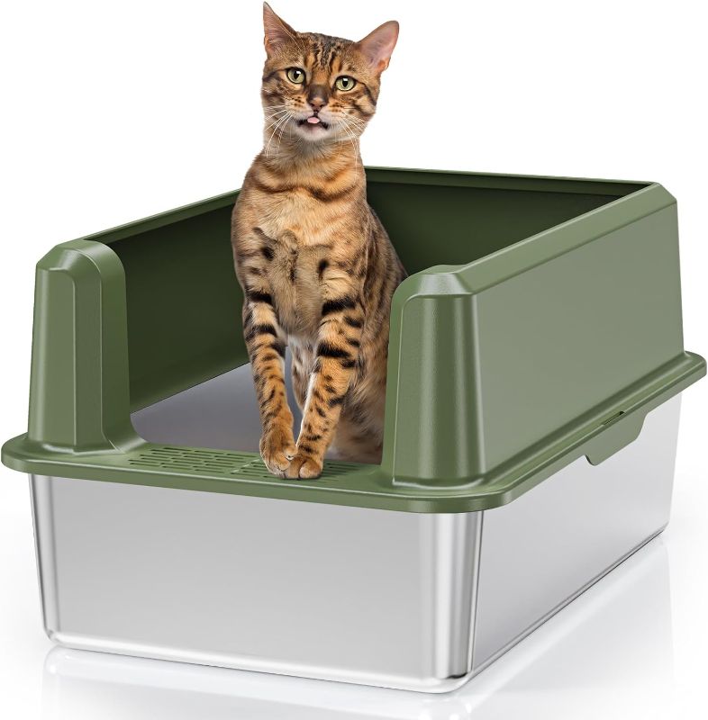 Photo 1 of *Different Color* plastic Cat Litter Box with High Side, XL Large Litter Box for Big Cats, Easy Clean Metal Kitty Litter Box with Scoop