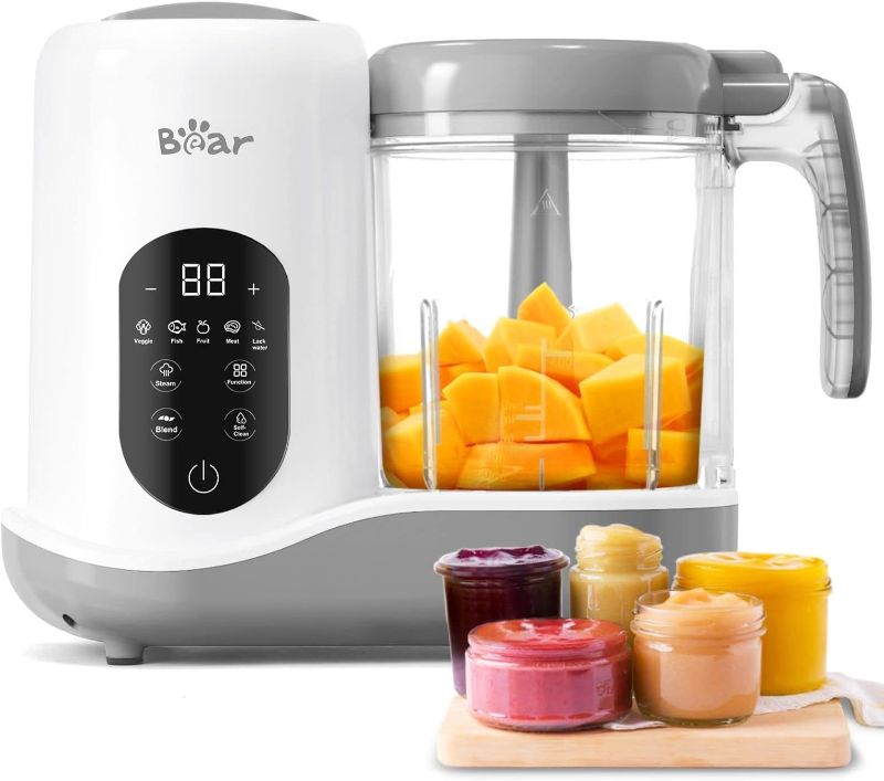 Photo 1 of BEAR 2024 Baby Food Maker | One Step Baby Food Processor Steamer Puree Blender | Auto Cooking & Grinding | Baby Food Puree Maker with Self Cleans | Touch Screen Control, White
