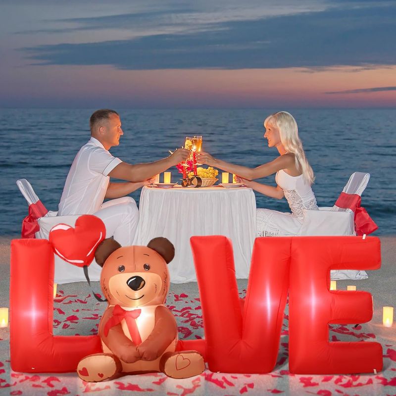 Photo 1 of happy 9 FT Valentine's Day Inflatables Outdoor Decorations Love Letters with Bear Led Lighted Inflatables Decorations Valentine Blow Up Yard Decor for...