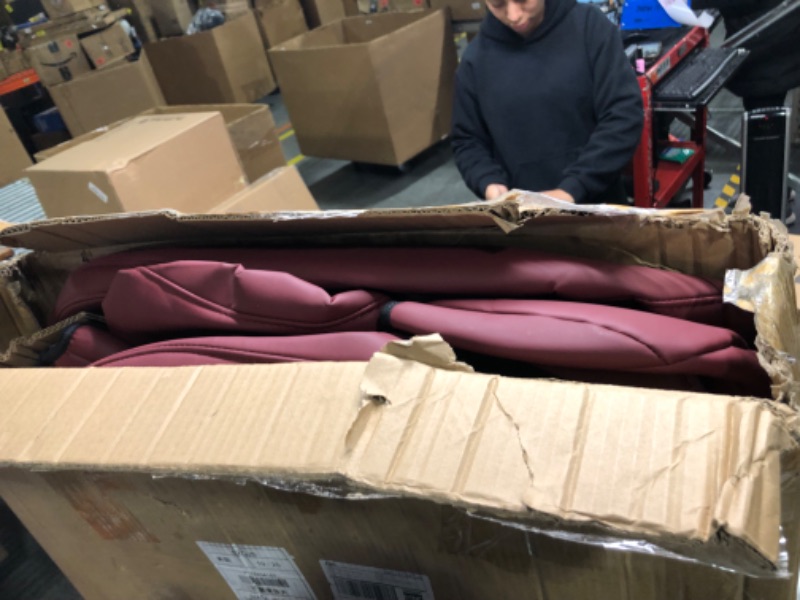 Photo 4 of **MISSING PASSENGER SEAT COVER** RuiYue Carry Fit Tesla Model Y Car Seat Cover, Nappa Leather Seats Protector, Full Surround OEM Style Customized Interior Accessories for 2019 2020 2021 2022 2023 (Wine Red) Wine Red Model Y ( Full Surround )