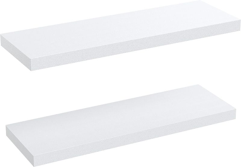 Photo 1 of AMADA HOMEFURNISHING Floating Shelves Large, 24 x 9 Inch Wall Shelves for Bathroom, Bedroom, Kitchen, Shelves for Wall Decor Set of 2, White - AMFS06