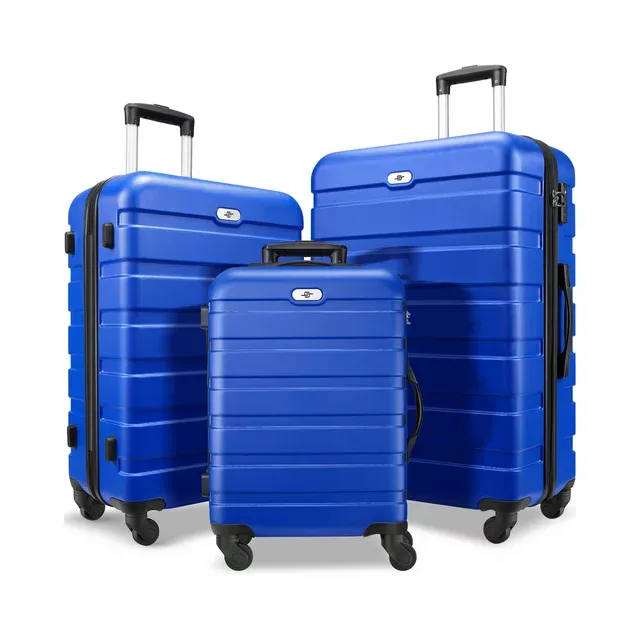 Photo 1 of 3 Piece Luggage Sets Hard Shell Suitcase Set with Spinner Wheels for Travel Trips Business 20" 24" 28", Bright Blue
