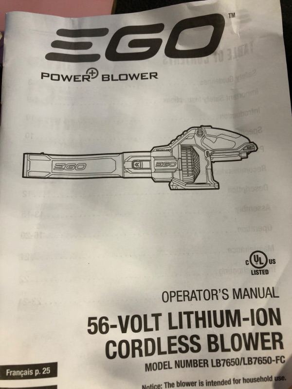 Photo 3 of **MISSING PARTS** EGO Power+ LB7654 765 CFM Variable-Speed 56-Volt Lithium-ion Cordless Leaf Blower 5.0Ah Battery and Charger Included, Black 765 CFM Blower Kit  w/ 5.0Ah Battery