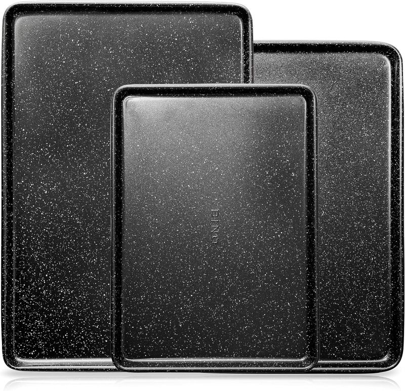 Photo 1 of **DAMAGED** BINO Bakeware Nonstick Cookie Sheet Baking Tray Set 3-Piece - Speckled Black | NonStick Baking Pans Set | Carbon Steel Tray Bakeware Sets | Oven Safe Baking Set | Cookie Sheet Pans | Food-Safe Tray