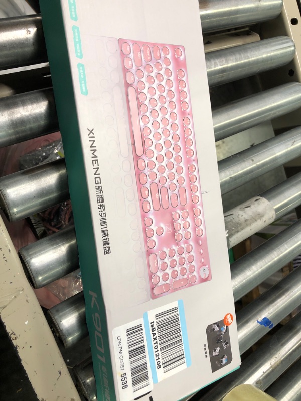 Photo 1 of CC MALL Gaming Keyboard,Retro Punk Typewriter-Style, Blue Switches, White Backlight, USB Wired, for PC Laptop Desktop Computer, for Game and Office, Stylish Pink Mechanical Keyboard (Round Keycaps)
