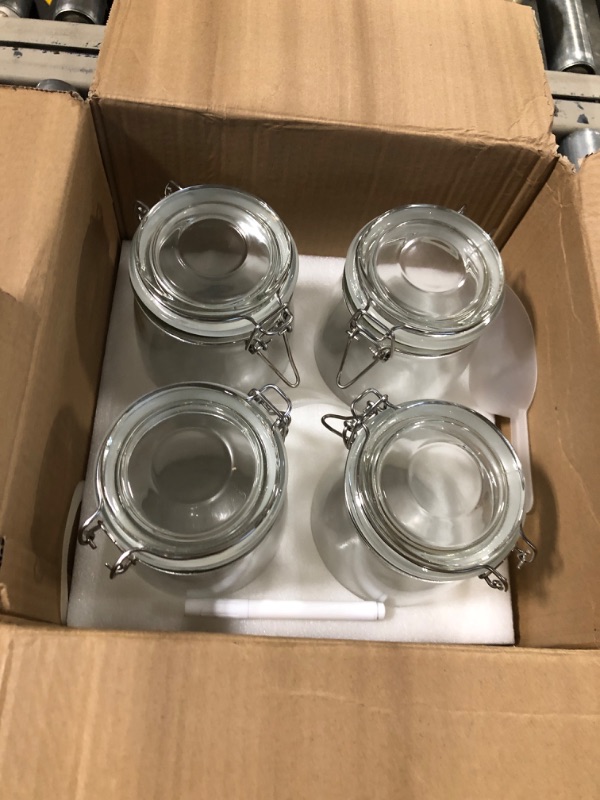 Photo 2 of 4 Pack Wide Mouth Mason Jars - OAMCEG 34oz Airtight Glass Canning Jars with Leak Proof Rubber Gasket and Clip Top Lids, Perfect for Storing Coffee, Sugar, Flour or Sweets - 8 Labels & 1 Chalk Marker