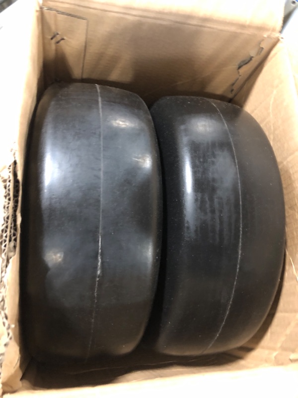 Photo 2 of 13x5.00-6 flat free tire and wheel, Zero-Turn Mower Front Solid Tire Assembly for Riding Lawn Mower Garden Tractor,3/4" Grease Bushing with Extra 5/8" Bushing,3.25"- 5.9" Center Hub (2 Pack)