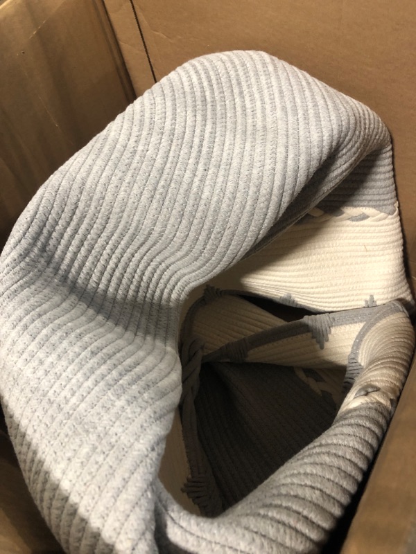 Photo 1 of DUOLEO XXXXXL Large Rope Blanket Baskets 26" x 26" x 18" Woven Baskets for Storage Baskets for Blankets Laundry Basket for Toys Storage Basket with Handle Laundry Hamper A-White-Grey 26" x 26" x 18"