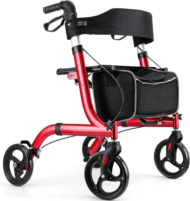 Photo 1 of Healconnex Rollator Walkers for Seniors-Folding Rollator Walker with Seat and Four 8-inch Wheels-Medical Rollator Walker with Comfort Handles and Thick Backrest-Lightweight Aluminium Frame Red
