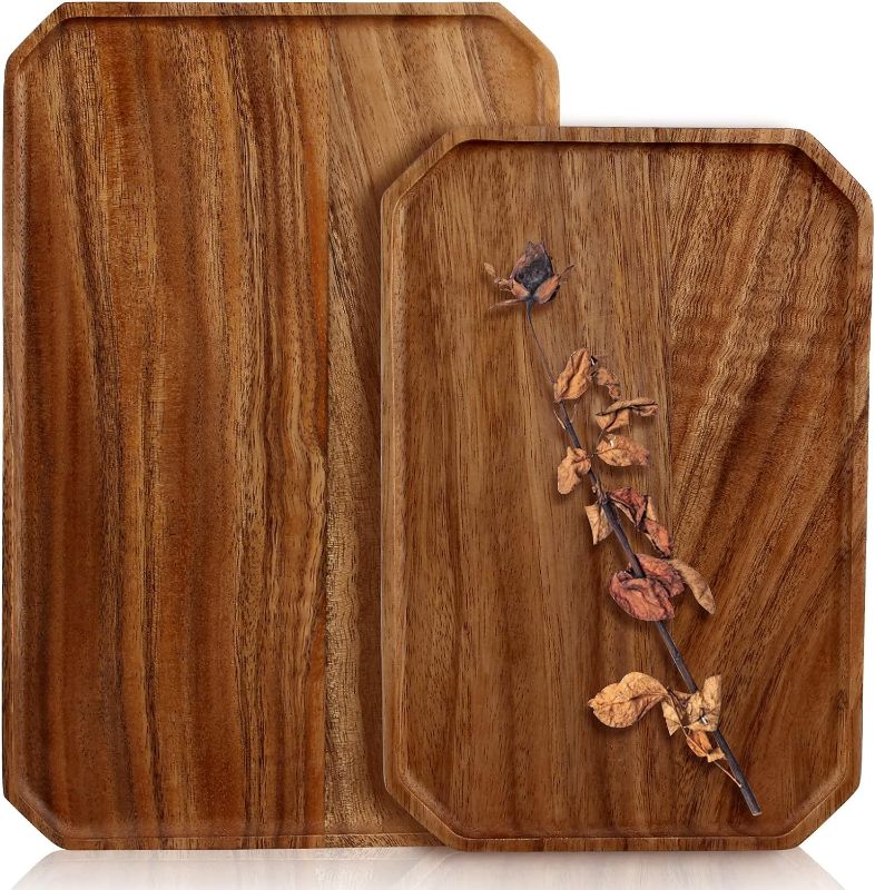 Photo 1 of 2 Pcs Large Wooden Platters Serving Trays Acacia Wood Charcuterie Platter for Food Tray Cheese Serving Board Rectangular Plates Platters Meat Charcuterie Boards Decorative Plates Fruit Tray
