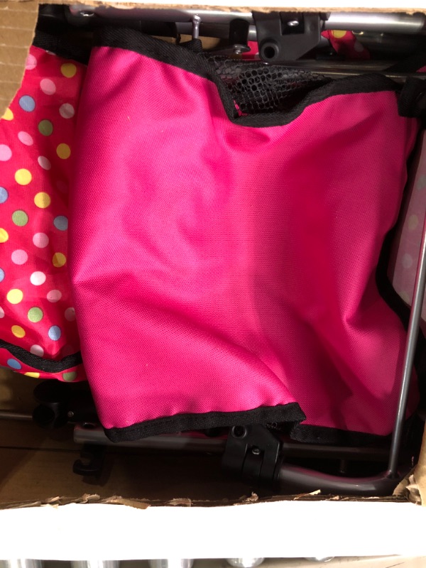 Photo 3 of Exquisite Buggy, Twin Doll Stroller with Diaper Bag and Swivel Wheels & Adjustable Handle - Pink & Polka Dot Design