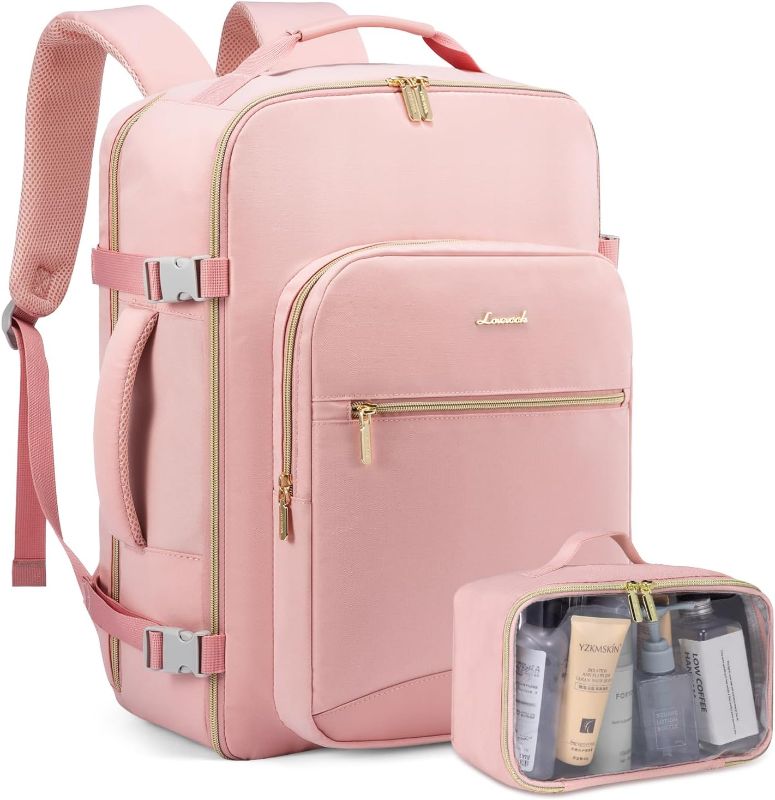 Photo 1 of LOVEVOOK Travel Backpack for Women, Carry on Backpack for Airplanes, TSA 18inch Laptop Backpack with Toiletry Bag Carry on Bags for Airplanes Casual Daypack for Weekender Overnight Hiking, Pink *not exact picture*
