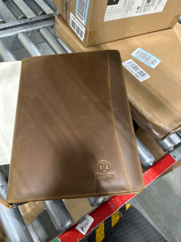 Photo 3 of Ringsun Genuine Leather Portfolio with Zipper for Men Women, Leather Padfolio Business Resume Portfolio for A4/Pad, Leather Portfolio Folder Organizer, Brown, RS01 Brown 1