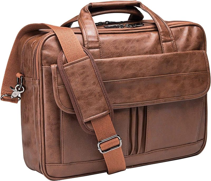 Photo 1 of seyfocnia Mens Laptop Bag,17.3 Inch PU Leather Messenger Bag Water Resistant Business Travel Briefcase, Work Computer Bag Satchel Bag Husband?Brown?
