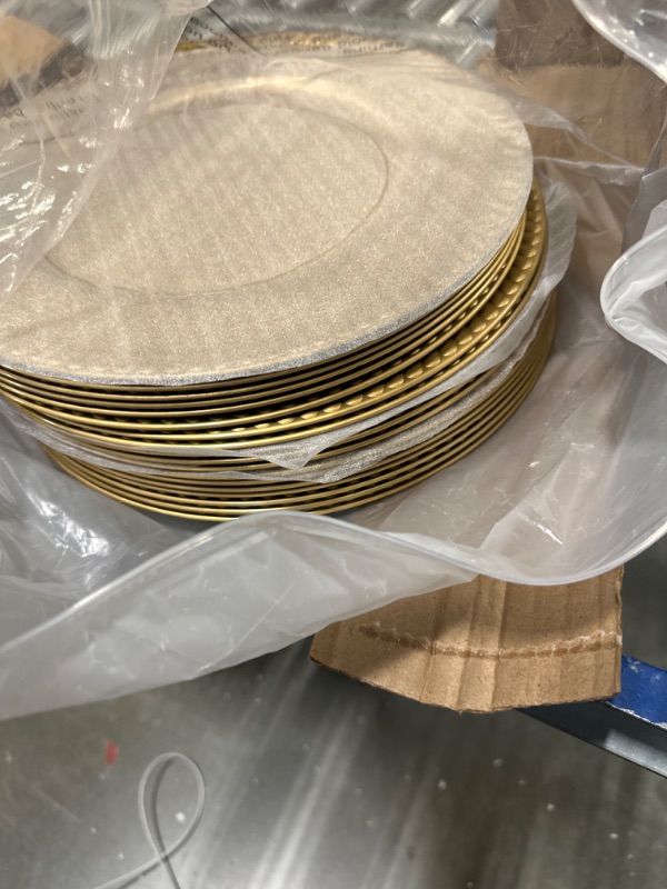 Photo 3 of 18 Pieces Gold Charger Plates Bulk 13 Inch Round Gold Chargers for Dinner Plates with Beaded Rim Plastic Chargers Service Plates Decorative Table Setting for Wedding Dinner Event Party Decorations