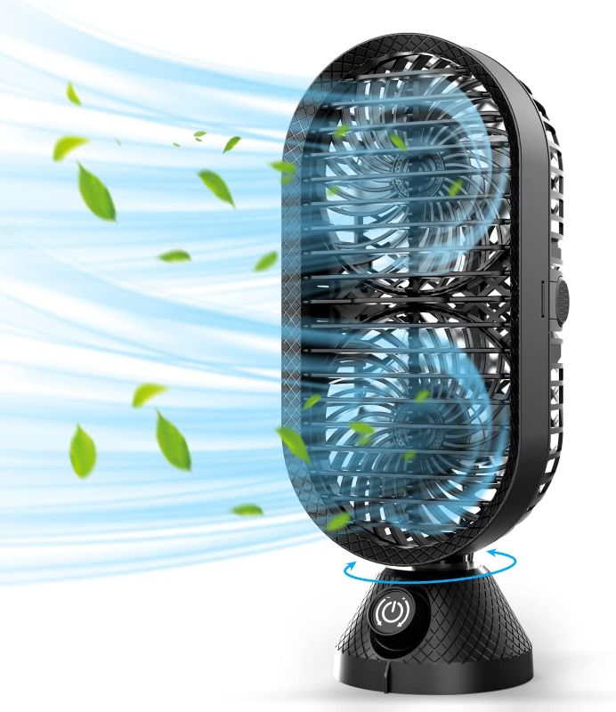 Photo 1 of HEGGCOOE Desk Fan Oscillating Fan, Portable USB Tower Fan with Stepless Speed, Dual Air Circulation,120° Oscillation, 11 inch Personal Quiet Table Cooling Fan for Home Office Bedroom Desktop
