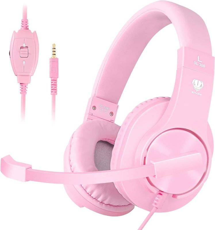 Photo 1 of Gaming Headset for PS5,PS4,Xbox,PC, Kids Headphones with Mic for School Supplies,Pink Headphones Wired for Girls,Headset for Nintendo Switch,Pink Headset (Pink)

