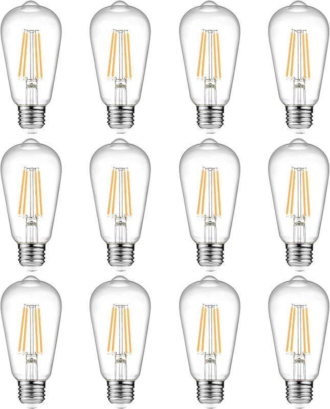 Photo 1 of Ascher 12-Pack Vintage LED Edison Light Bulb 60W Equivalent, Decorative Antique Filament Light Bulbs with 80+ CRI, Warm White 2700K, 700 Lumens, E26 Base, Non-Dimmable
