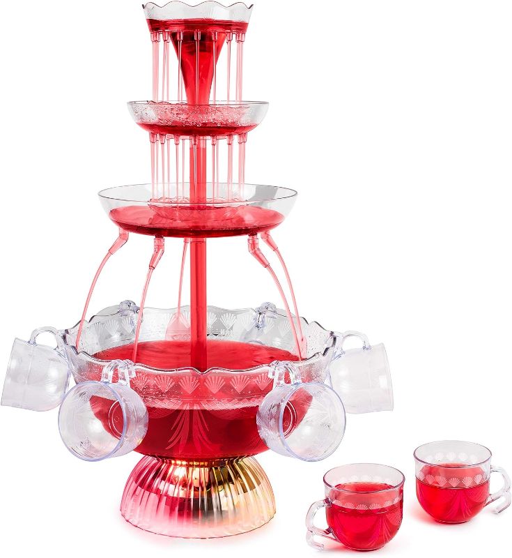 Photo 1 of 3-Tier Party Drink Dispenser – 1.5-Gallon Punch Fountain with LED Light Base and 5 Cups – Juice, Soda, or Mimosa Tower by Great Northern Party