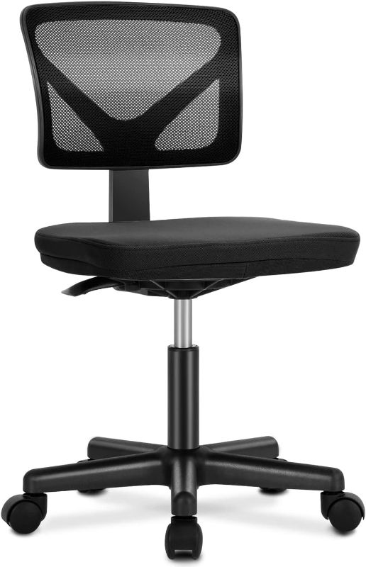 Photo 1 of Armless Mesh Office Chair, Ergonomic Computer Desk Task Chair with Lumbar Support and Swivel Rolling for Small Spaces, Black